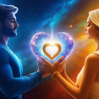Two vibrant flames merging together, representing the transformative healing journey of twin flames in harmony